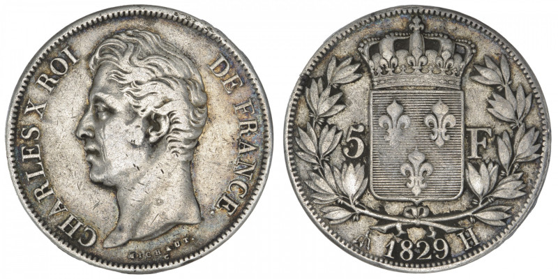 FRANCE
Charles X (1824-1830). 5 francs, 2e type 1829, H, La Rochelle. G.644 - F...