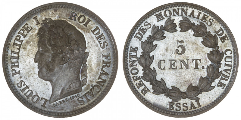 FRANCE
Louis-Philippe Ier (1830-1848). Essai au module de 5 centimes, refonte d...