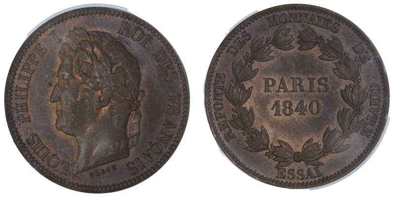 FRANCE
Louis-Philippe Ier (1830-1848). Essai au module de 5 centimes, refonte d...