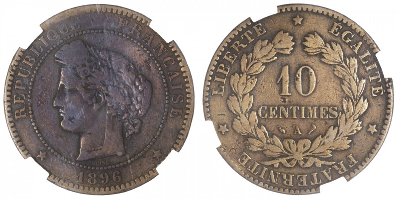 FRANCE
IIIe République (1870-1940). 10 centimes Cérès, différent torche 1896, A...