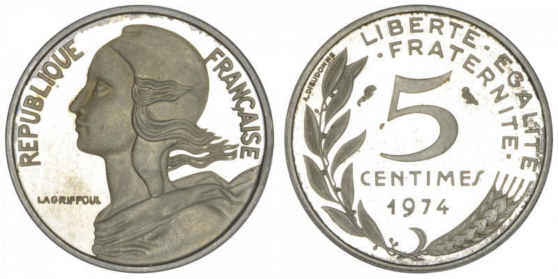 FRANCE
Ve République (1958 à nos jours). Piéfort de 5 centimes Marianne en arge...