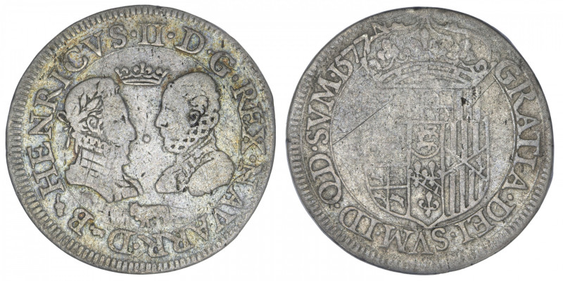 FRANCE / FÉODALES
Béarn (Seigneurie de), Henri II (1572-1589). Teston 1577, Pau...