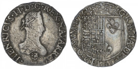 FRANCE / FÉODALES
Navarre, Henri III (1572-1589). Franc 1582, Saint-Palais. Dy.1399 ; Argent - 13,35 g - 32,5 mm - 1 h
TB.