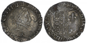 FRANCE / FÉODALES
Navarre, Henri III (1572-1589). Franc 1585, Saint-Palais. Dy.1401 ; Argent - 13,67 g - 34,5 mm - 5 h
Millésime difficilement lisib...