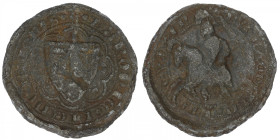 FRANCE / FÉODALES
Mévouillon (baronnie de). Bulle seigneuriale ND (c.1300). Roman cf. 948 ; Plomb - 34,76 g - 40 mm - 12 h
Belle fappe et belle pati...