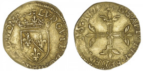 FRANCE / FÉODALES
Dombes, Louis II (1560-1582). Écu d’or 1578, Trévoux. Divo 28 - Dy.2926 ; Or - 3,33 g - 21 mm - 4 h
Anciennement nettoyé. Monnaie ...