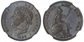 GRANDE-BRETAGNE
Georges IV (1820-1830). 1/3 farthing 1827. KM.703 ; Cuivre - 16 mm - 12 h
NGC MS 62 BN (5785675-003). Superbe à Fleur de coin.
