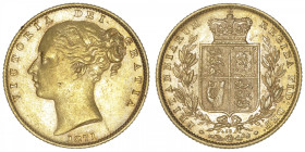 GRANDE-BRETAGNE
Victoria (1837-1901). Souverain, signature WW en relief, coin #39 1871, Londres. S.3853B - Fr.387i ; Or - 7,94 g - 22 mm - 6 h
TTB à...