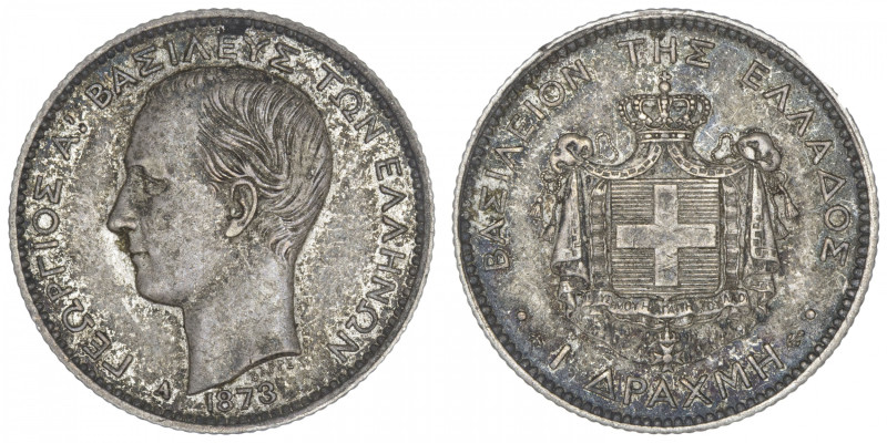 GRÈCE
Georges Ier (1863-1913). 1 drachme 1873, A, Paris. KM.38 ; Argent - 5 g -...