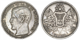 GUATEMALA
République. Un peso 1869/99 R. KM.190.2 ; Argent - 24,78 g - 37 mm - 6 h
TB.