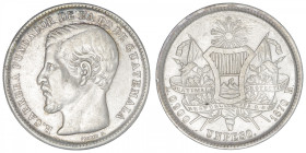 GUATEMALA
République. Un peso 1870 R. KM.190.1 ; Argent - 24,84 g - 37 mm - 6 h
Brillant d’origine notamment au revers. Beau TTB.