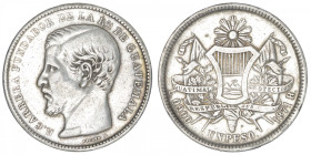 GUATEMALA
République. Un peso 1871 R. KM.190.1 ; Argent - 24,88 g - 37 mm - 6 h
TTB.
