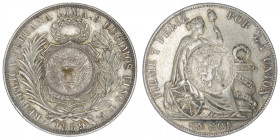 GUATEMALA
République. Un peso contremarqué 1894/1889 TF. KM.224 ; Argent - 24,90 g - 37 mm - 6 h
Beau TTB.