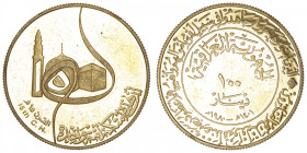 IRAK
République. 100 dinars 1980. Fr.17 ; Or - 25,95 g - 32,5 mm - 12 h
Hairlines dans les champs. Superbe.