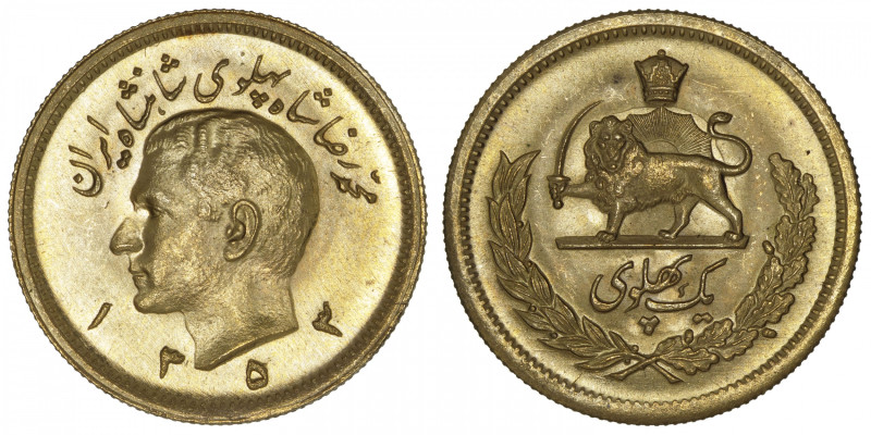 IRAN
Mohammad Reza Pahlavi (1941-1979). Pahlavi AH 1353 (1974). Fr.101 ; Or - 8...