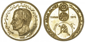 IRAN
Mohammad Reza Pahlavi (1941-1979). Médaille d’or pour les VIIe jeux asiatiques de Téhéran, hockey 1974. Or - 32,90 g - 36 mm - 12 h
Superbe à F...