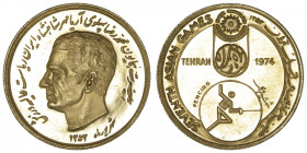 IRAN
Mohammad Reza Pahlavi (1941-1979). Médaille d’or pour les VIIe jeux asiatiques de Téhéran, escrime 1974. Or - 32,94 g - 36 mm - 12 h
Superbe à ...
