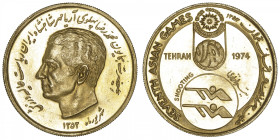 IRAN
Mohammad Reza Pahlavi (1941-1979). Médaille d’or pour les VIIe jeux asiatiques de Téhéran, tir 1974. Or - 32,78 g - 36 mm - 12 h
Superbe à Fleu...