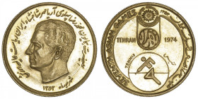 IRAN
Mohammad Reza Pahlavi (1941-1979). Médaille d’or pour les VIIe jeux asiatiques de Téhéran, tennis 1974. Or - 33,13 g - 36 mm - 12 h
Superbe à F...
