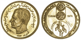 IRAN
Mohammad Reza Pahlavi (1941-1979). Médaille d’or pour les VIIe jeux asiatiques de Téhéran, basketball 1974. Or - 32,97 g - 36 mm - 12 h
Superbe...