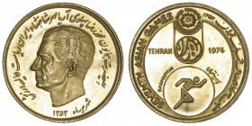 IRAN
Mohammad Reza Pahlavi (1941-1979). Médaille d’or pour les VIIe jeux asiatiques de Téhéran, badminton 1974. Or - 32,95 g - 36 mm - 12 h
Superbe ...