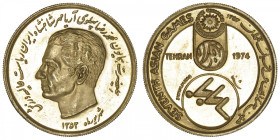 IRAN
Mohammad Reza Pahlavi (1941-1979). Médaille d’or pour les VIIe jeux asiatiques de Téhéran, natation 1974. Or - 32,90 g - 36 mm - 12 h
Superbe à...
