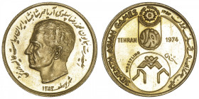 IRAN
Mohammad Reza Pahlavi (1941-1979). Médaille d’or pour les VIIe jeux asiatiques de Téhéran, lutte 1974. Or - 32,96 g - 36 mm - 12 h
Superbe à Fl...