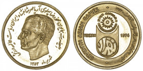 IRAN
Mohammad Reza Pahlavi (1941-1979). Médaille d’or pour les VIIe jeux asiatiques de Téhéran 1974. Or - 32,96 g - 36 mm - 12 h
Superbe à Fleur de ...
