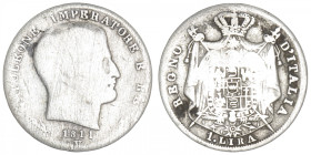 ITALIE
Milan, royaume d’Italie, Napoléon Ier (1805-1814). Lira 1811, V, Venise. KM.8.3 ; Argent - 4,53 g - 23 mm - 6 h
Rare millésime. B.