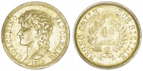 ITALIE
Naples, Joachim Murat (1808-1815). 40 lire 1813, Naples. Fr.859 ; Or - 12,84 g - 27 mm - 12 h
Beau TB.