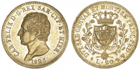 ITALIE
Savoie-Sardaigne, Charles-Félix (1821-1831). 20 lire 1823, Tête d’aigle, Turin. Fr.1136 ; Or - 6,41 g - 21 mm - 6 h
TTB.
