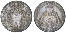 ITALIE
Vatican, Clément XI (1700-1721). Piastre 1703, Rome. KM.667 ; Argent - 31,19 g - 46 mm - 12 h
Rare. Ancienne trace de monture à 12h. TTB.