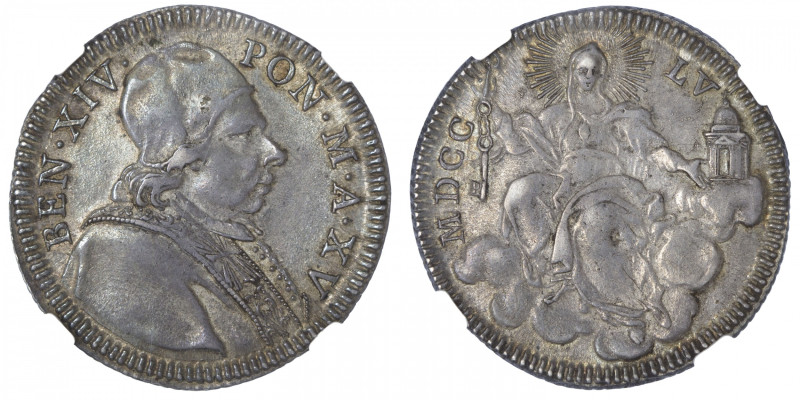 ITALIE
Vatican, Benoit XIV (1740-1758). Doppio - 2 giulio 1755, R, Rome. KM.974...