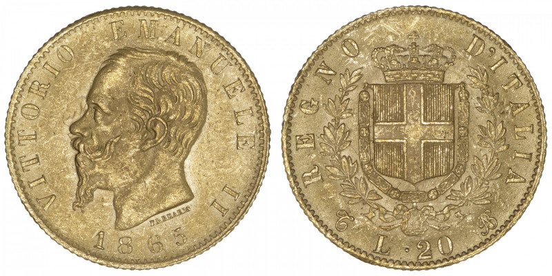 ITALIE
Victor-Emmanuel II (1861-1878). 20 lire 1865, T, Turin. Fr.11 ; Or - 6,4...