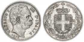 ITALIE
Umberto I (1878-1900). 5 lire 1878, R, Rome. KM.20 ; Argent - 24,78 g - 37 mm - 6 h
Rare millésime. TB.