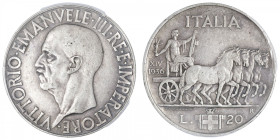 ITALIE
Victor-Emmanuel III (1900-1946). 20 lire 1936, R, Rome. KM.81 ; Argent - 20 g - 35 mm - 6 h
PCGS XF40 (44786912). Très rare. TTB.