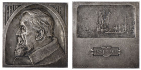 ITALIE
Victor-Emmanuel III (1900-1946). Plaque, Venise et le peintre Félix Ziem, par A. Motti, n° 36 1911, Paris (Sandoz éditeur). Bronze argenté - 1...