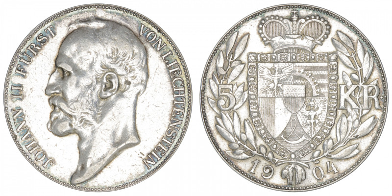 LIECHTENSTEIN
Jean II, prince (1858-1929). 5 francs 1904. KM.4 ; Argent - 23,94...