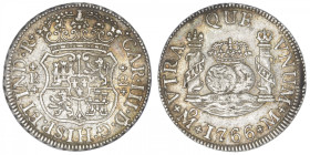 MEXIQUE
Charles III (1759-1788). 2 réaux 1766, M°, Mexico. KM.87 ; Argent - 6,72 g - 26 mm - 12 h
TTB.
