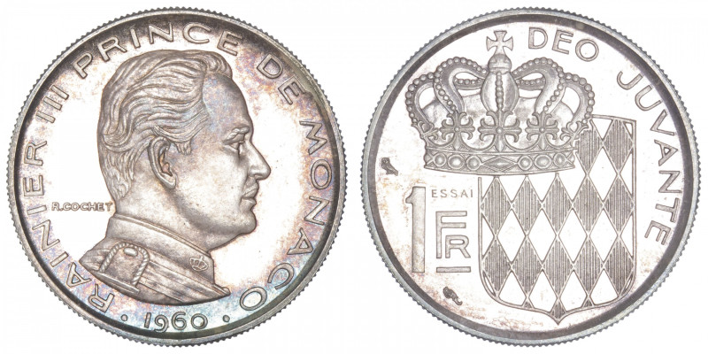 MONACO
Rainier III (1949-2005). Essai de 1 franc en argent 1960, Paris. G.MC150...