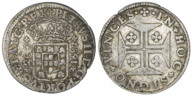 PORTUGAL
Pierre II (1683-1706). 200 reis 1687, Lisbonne. KM.148 ; Argent - 7,75 g - 28 mm - 9 h
TB.