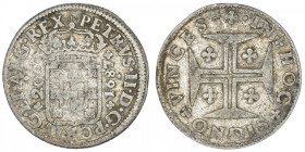 PORTUGAL
Pierre II (1683-1706). 200 reis 1687, Lisbonne. KM.148 ; Argent - 8,72 g - 28 mm - 12 h
TB.