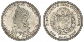 SALVADOR
République du (depuis 1821). Un peso 1892, San Salvador. KM.115.1 ; Argent - 24,78 g - 37 mm - 6 h
TB.
