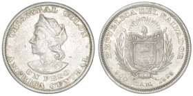 SALVADOR
République du (depuis 1821). Un peso 1895, San Salvador. KM.115.1 ; Argent - 24,69 g - 37 mm - 6 h
TTB.