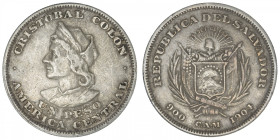 SALVADOR
République du (depuis 1821). Un peso 1904, San Salvador. KM.115.1 ; Argent - 24,85 g - 37 mm - 6 h
TTB.