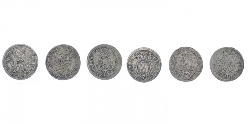 SUISSE
Berne (canton de). Lot de 3 x 20 kreuzers 1656, Berne. KM.27 ; Argent - ...