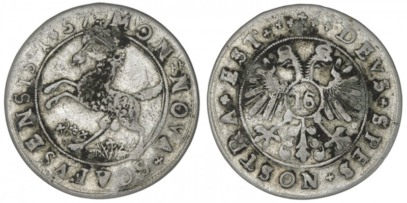 SUISSE
Schaffhouse (canton de). 15 kreuzers 1657. KM.53 ; Argent - 5,39 g - 29 ...