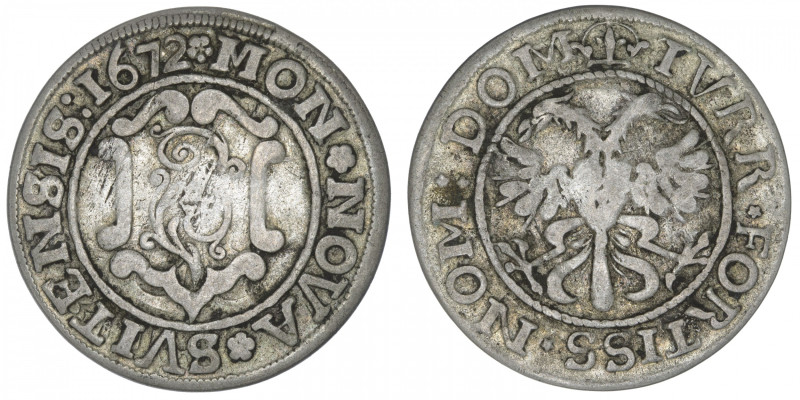 SUISSE
Schwyz (canton de). 4 batzen 1672. KM.29 ; Argent - 5,28 g - 29 mm - 12 ...