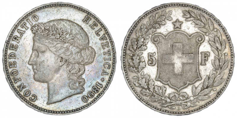 SUISSE
Confédération Helvétique (1848 à nos jours). 5 francs 1890, B, Berne. KM...