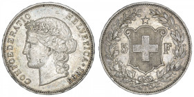 SUISSE
Confédération Helvétique (1848 à nos jours). 5 francs 1895, B, Berne. KM.34 ; Argent - 24,93 g - 37 mm - 6 h
Rare millésime. TTB.